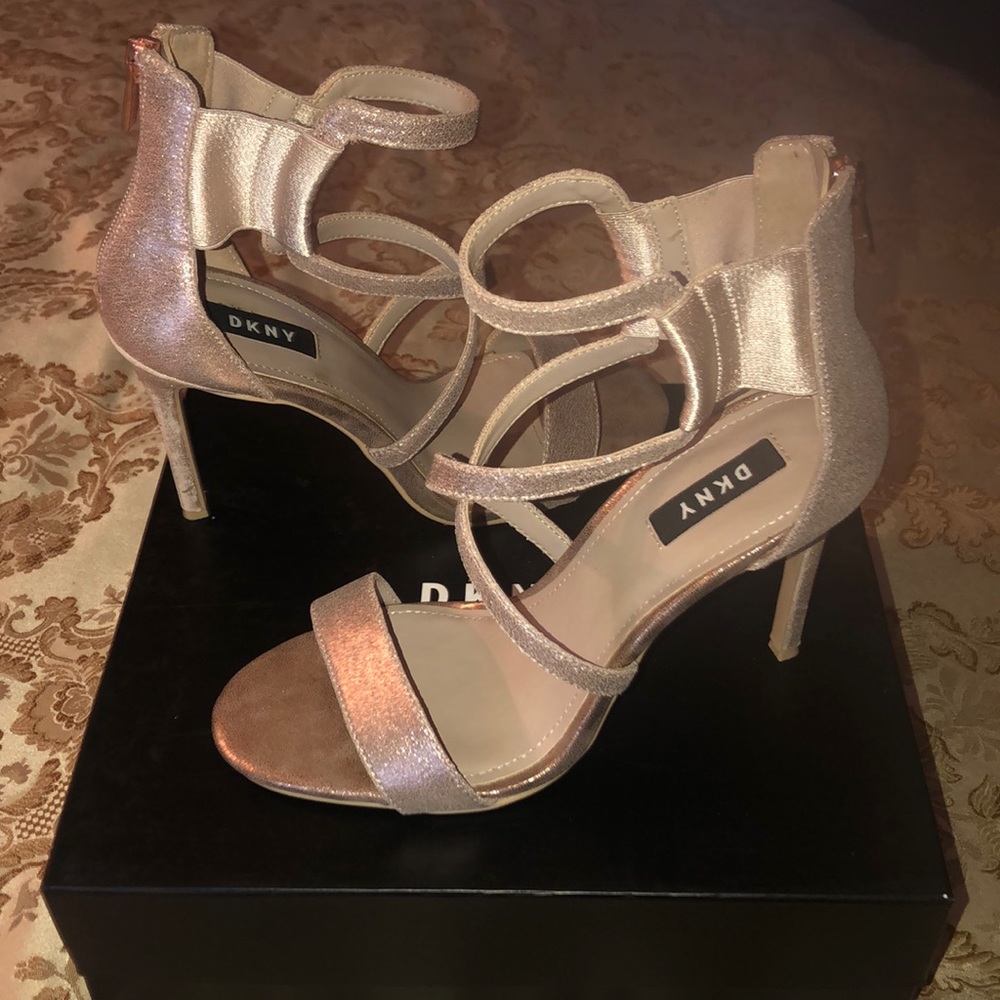 Sexy rose gold multi strap 4inch high heels.